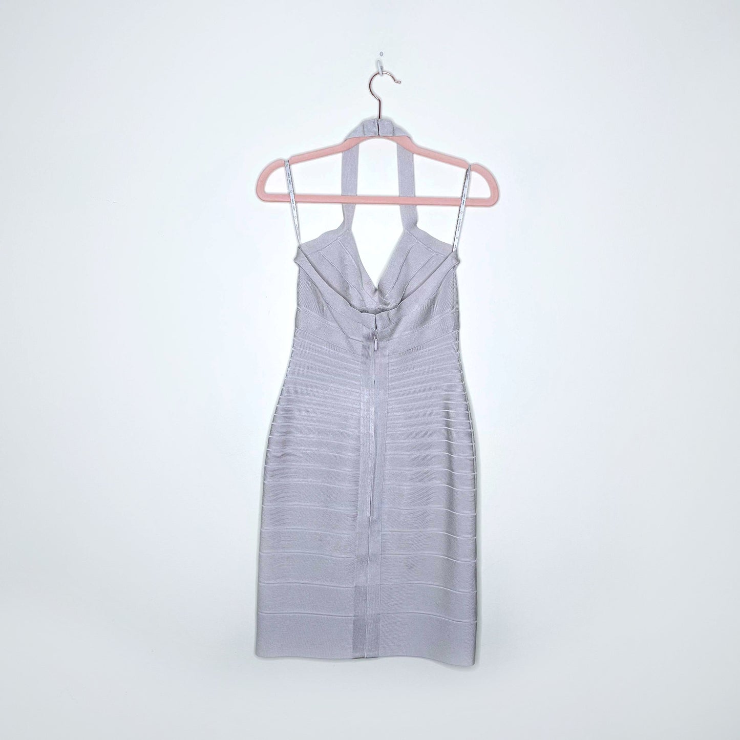 herve leger stone halter bandage mini dress - size small