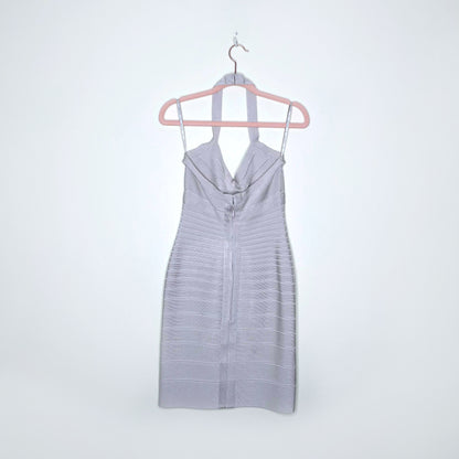 herve leger stone halter bandage mini dress - size small
