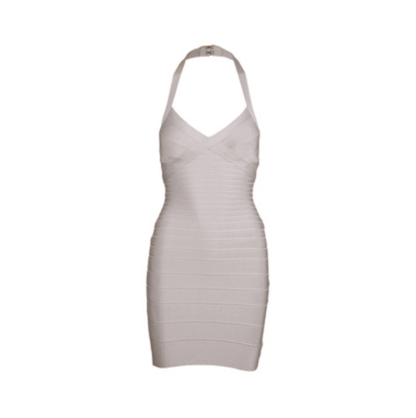 herve leger stone halter bandage mini dress - size small