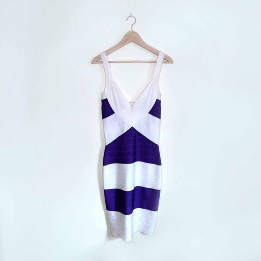 herve leger purple white bandage dress - size small