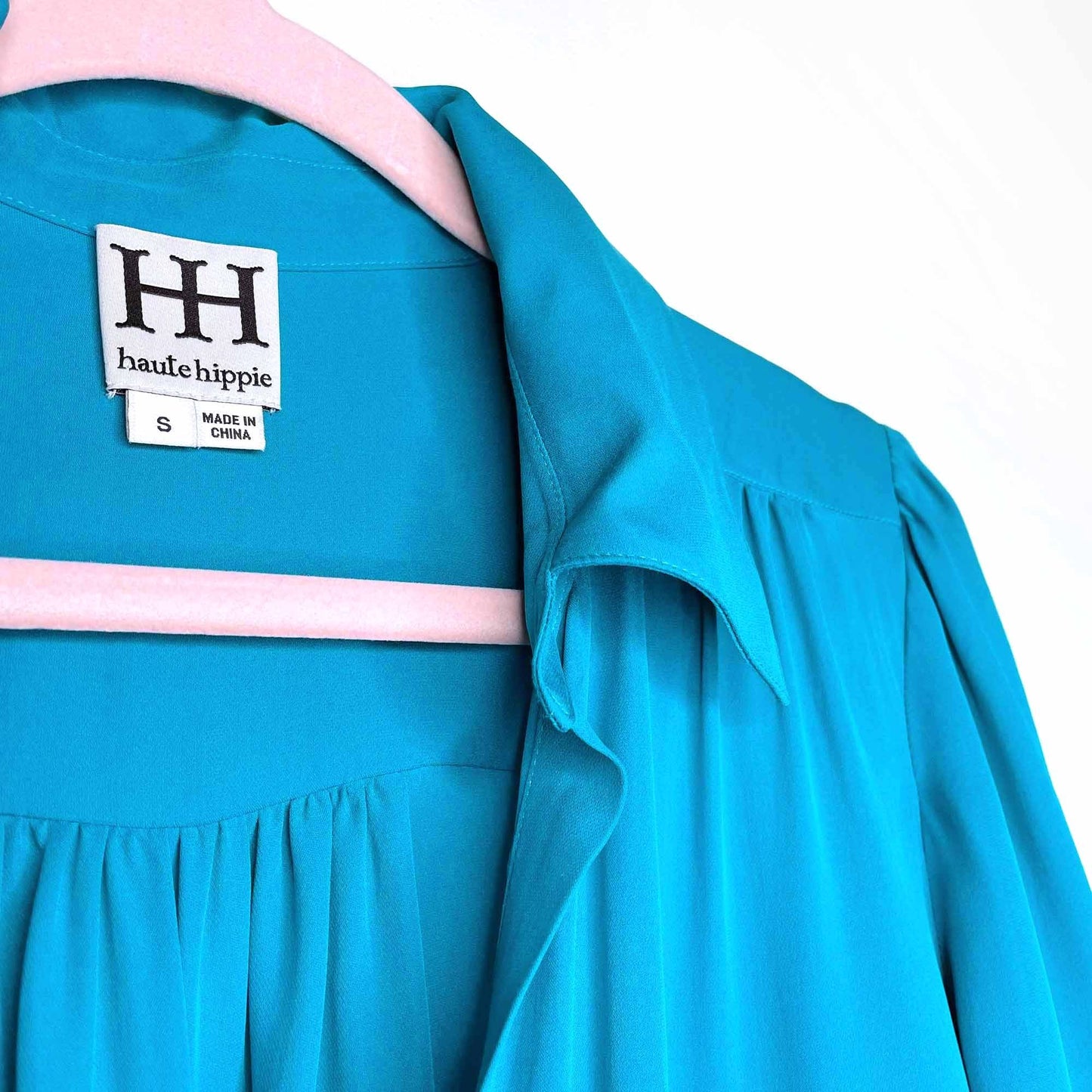 haute hippie teal silk 1/2 button down blouse - size small