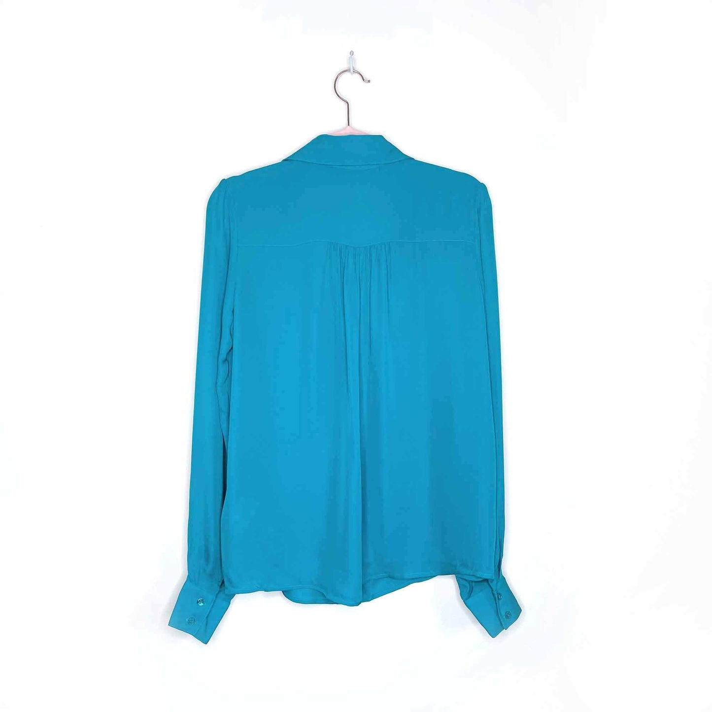 haute hippie teal silk 1/2 button down blouse - size small