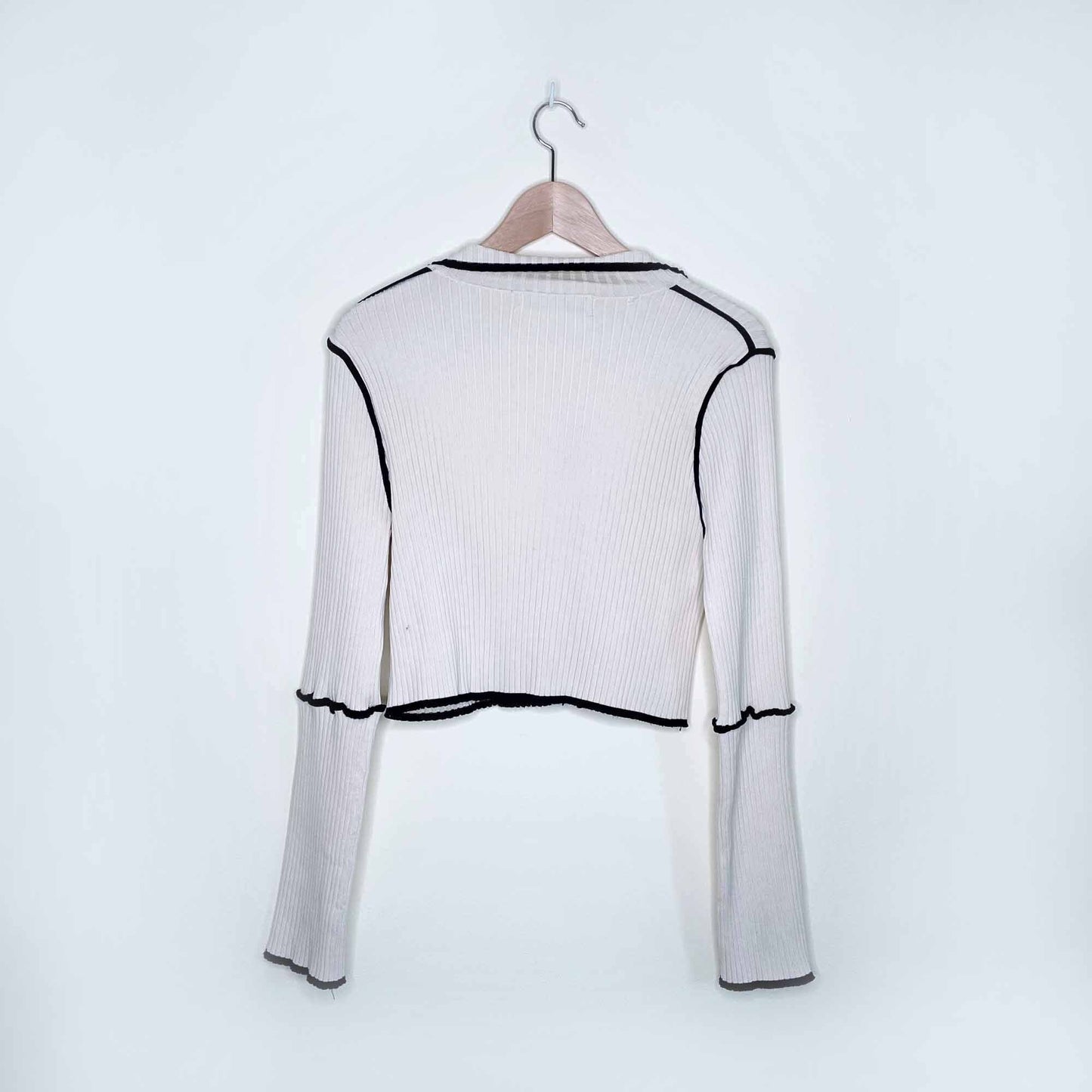 high leng fan ribbed cropped cardigan - size sm/med