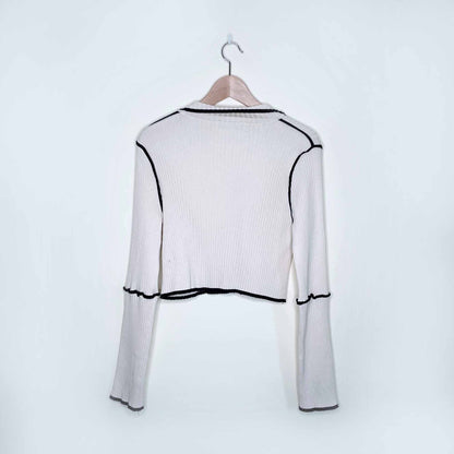 high leng fan ribbed cropped cardigan - size sm/med