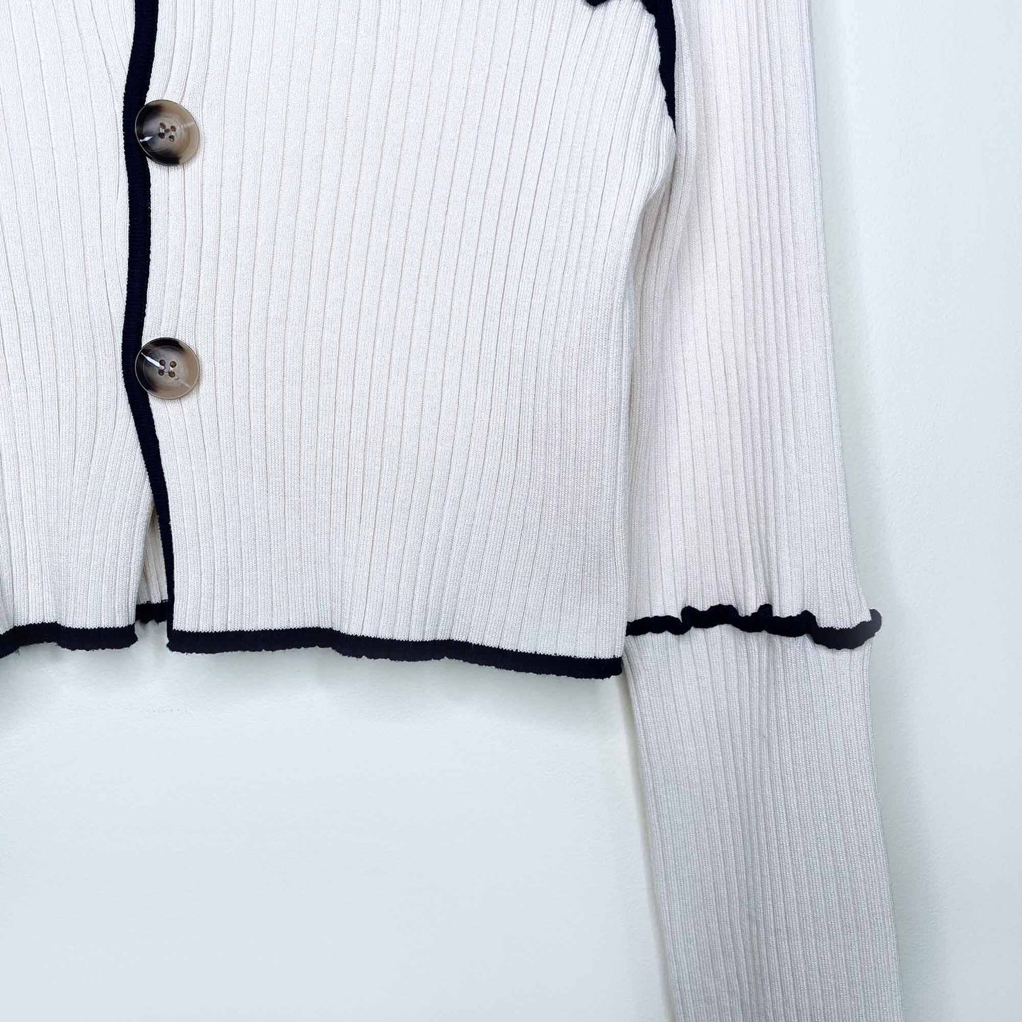 high leng fan ribbed cropped cardigan - size sm/med