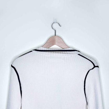 high leng fan ribbed cropped cardigan - size sm/med