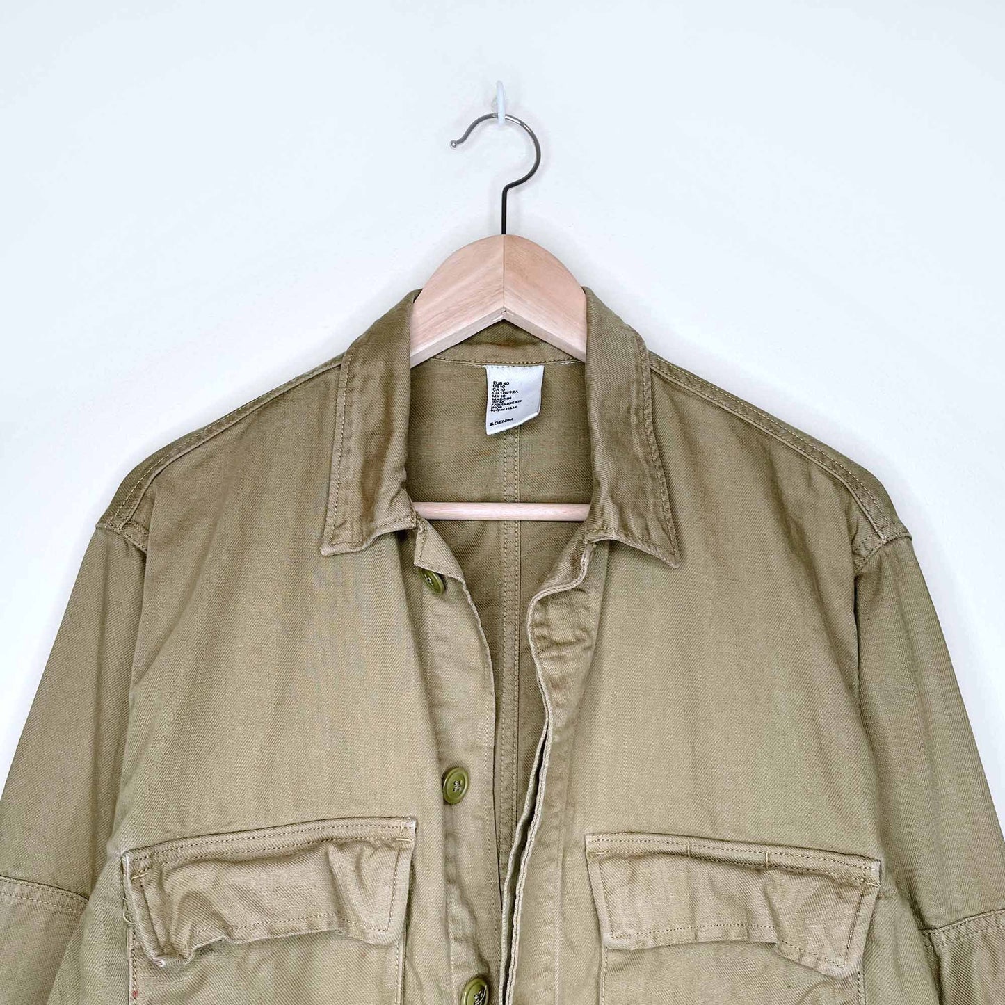h&m denim twill cropped khaki utility cargo jacket - size 10