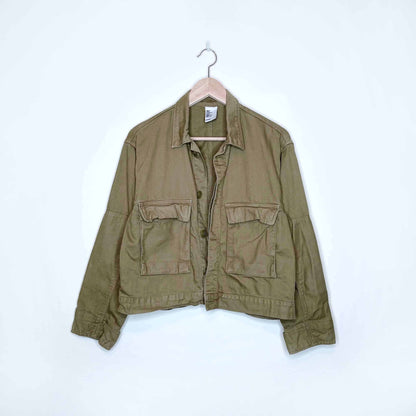 h&m denim twill cropped khaki utility cargo jacket - size 10