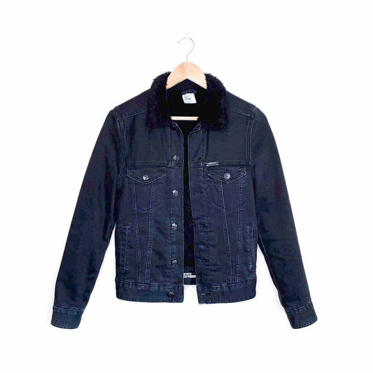 h&m black sherpa lined denim jacket - size 2