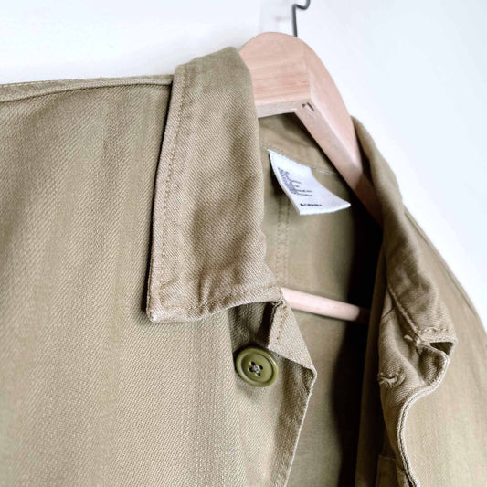 h&m denim twill cropped khaki utility cargo jacket - size 10