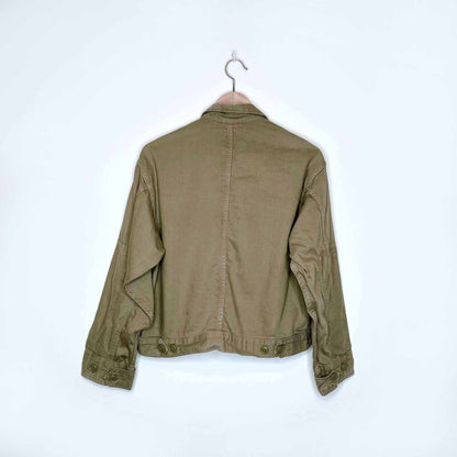 h&m denim twill cropped khaki utility cargo jacket - size 10
