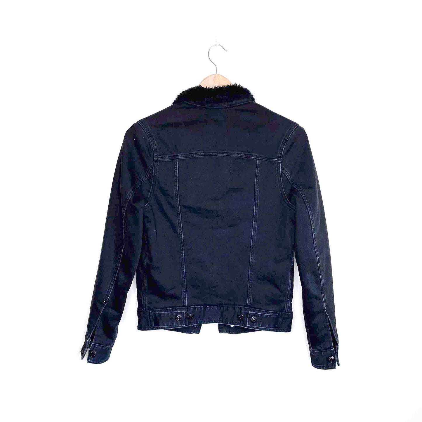 h&m black sherpa lined denim jacket - size 2