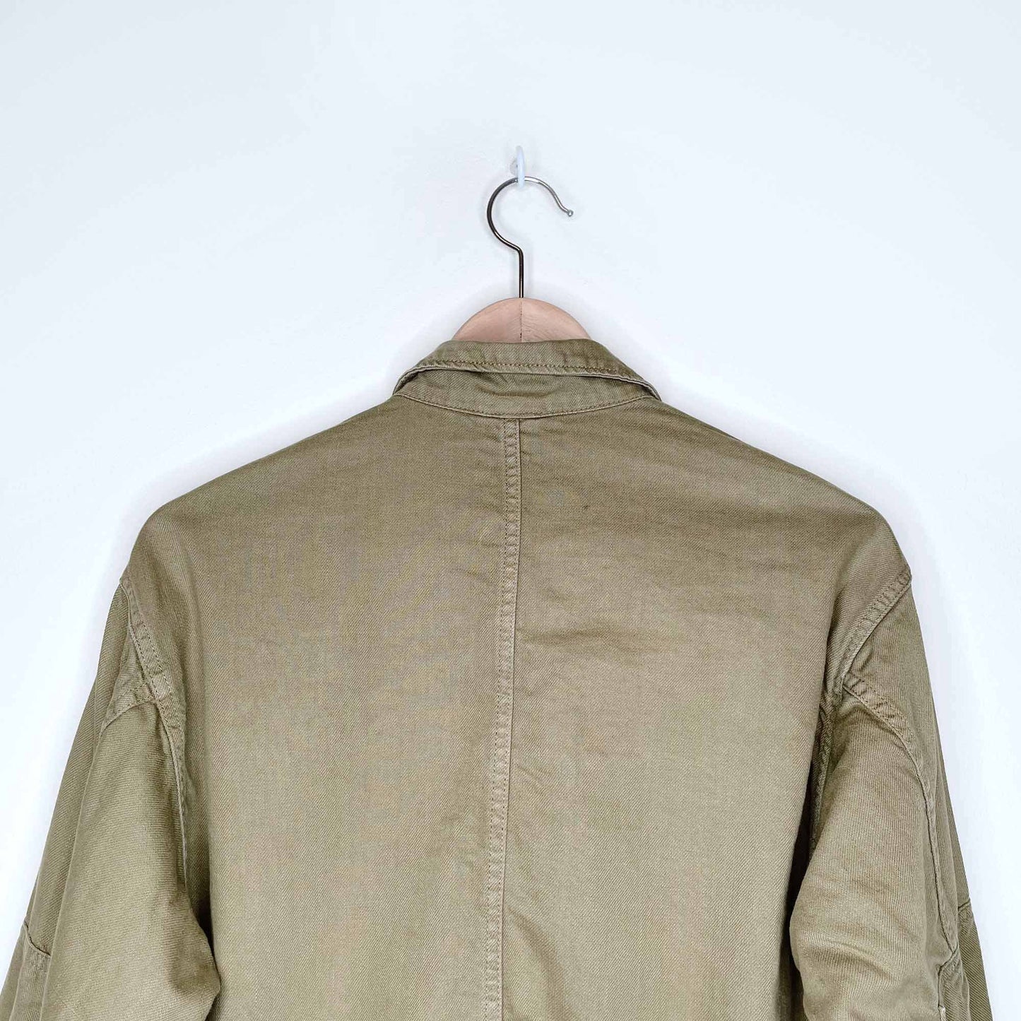 h&m denim twill cropped khaki utility cargo jacket - size 10