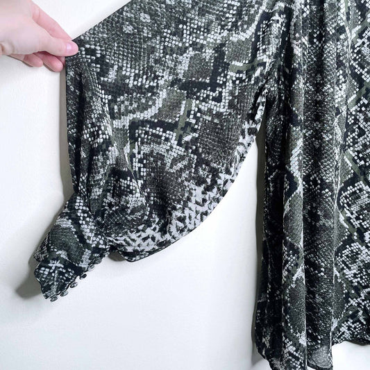 h&m airy chiffon snakeprint balloon sleeve blouse - size medium