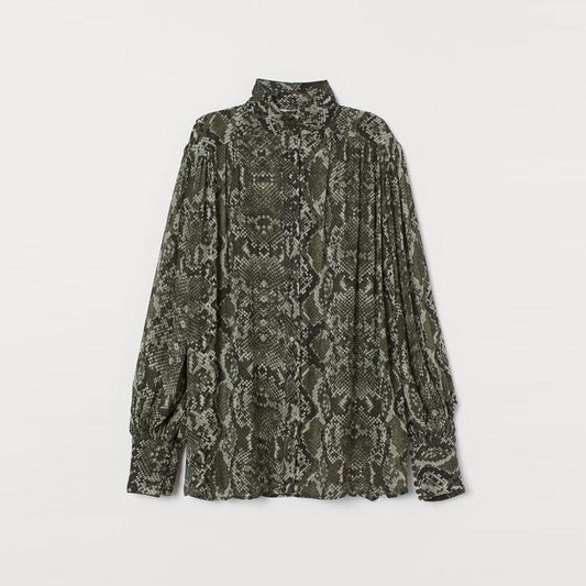 h&m airy chiffon snakeprint balloon sleeve blouse - size medium