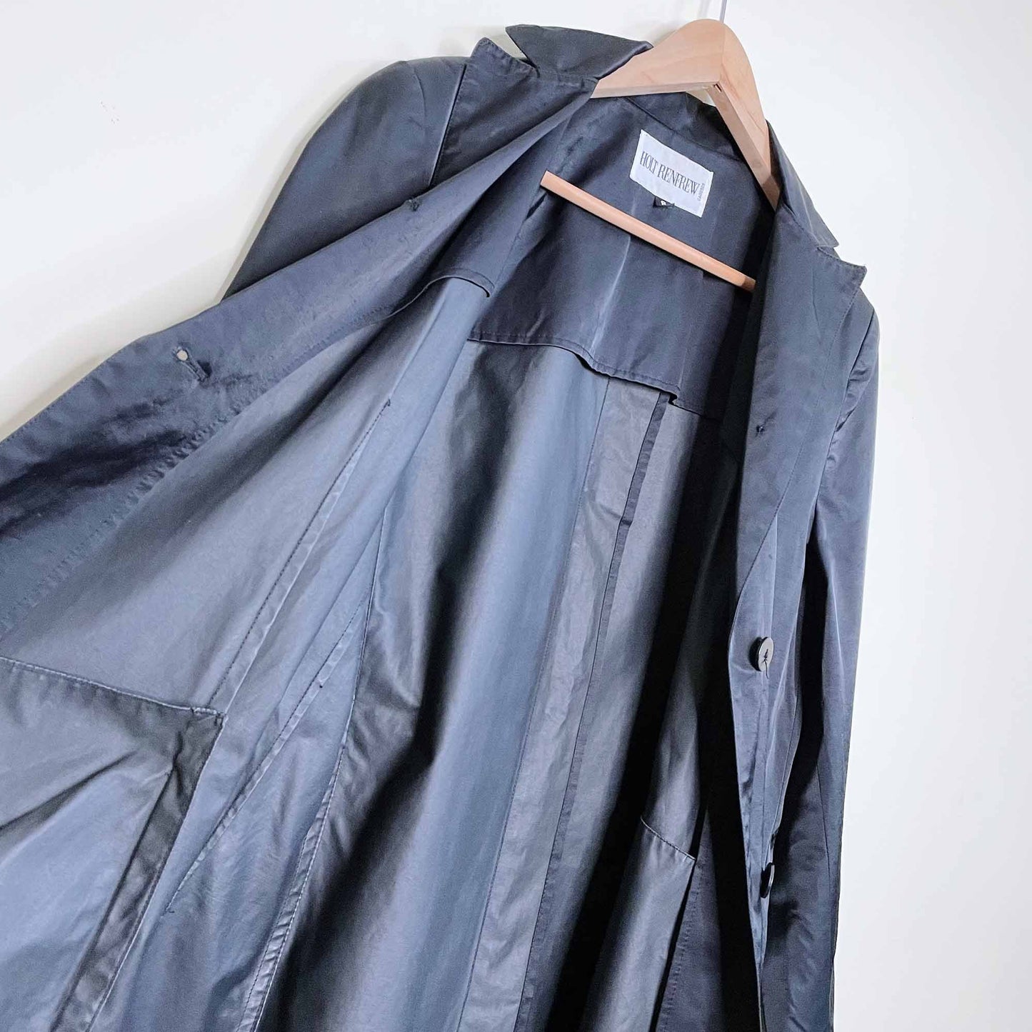 vintage holt renfrew black trench rain coat - size 8