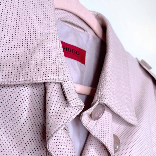 hugo boss pink perforated leather trench coat - size xs