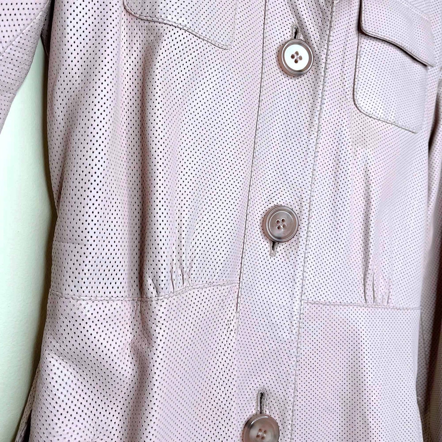 hugo boss pink perforated leather trench coat - size xs