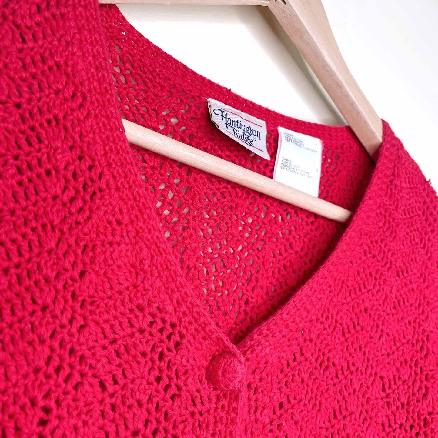 vintage red crochet short sleeve cardigan - size large