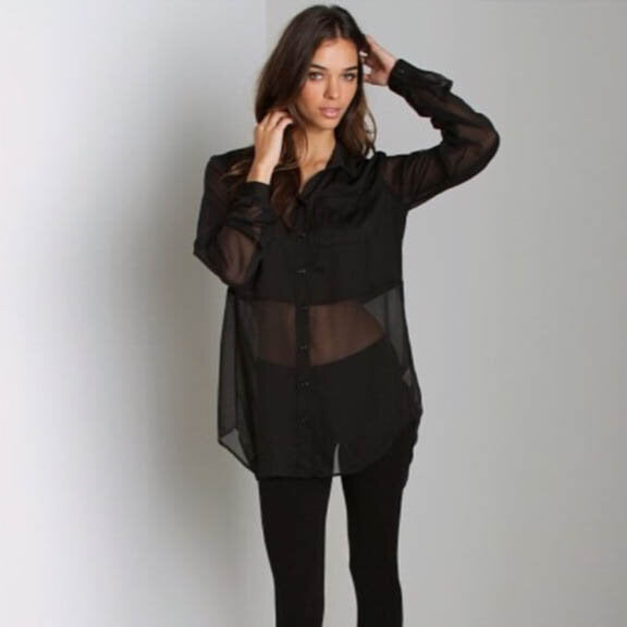 Vintage ICE sheer black 90's button down - size Large