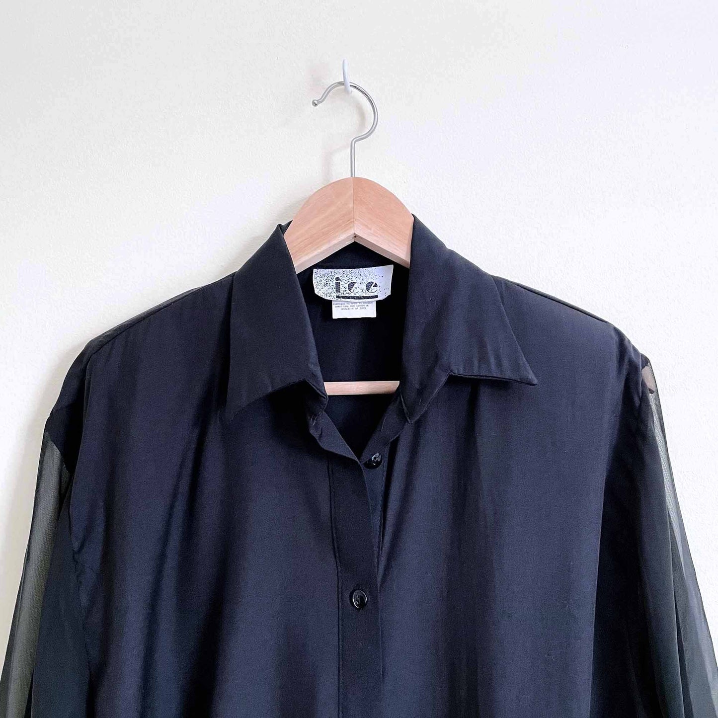 Vintage ICE sheer black 90's button down - size Large