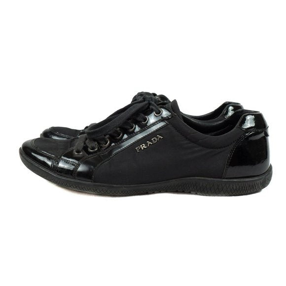 pradablack nylon + saffiano leather sneakers - size 38