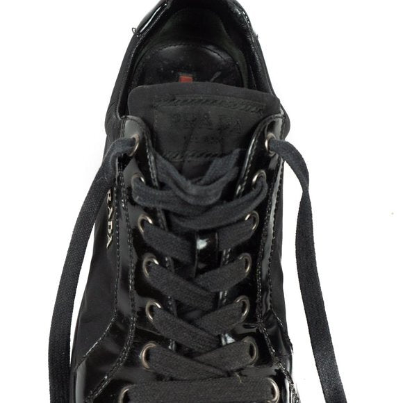 pradablack nylon + saffiano leather sneakers - size 38