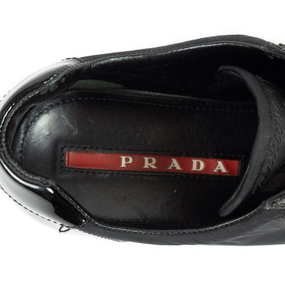 pradablack nylon + saffiano leather sneakers - size 38
