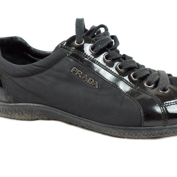 pradablack nylon + saffiano leather sneakers - size 38