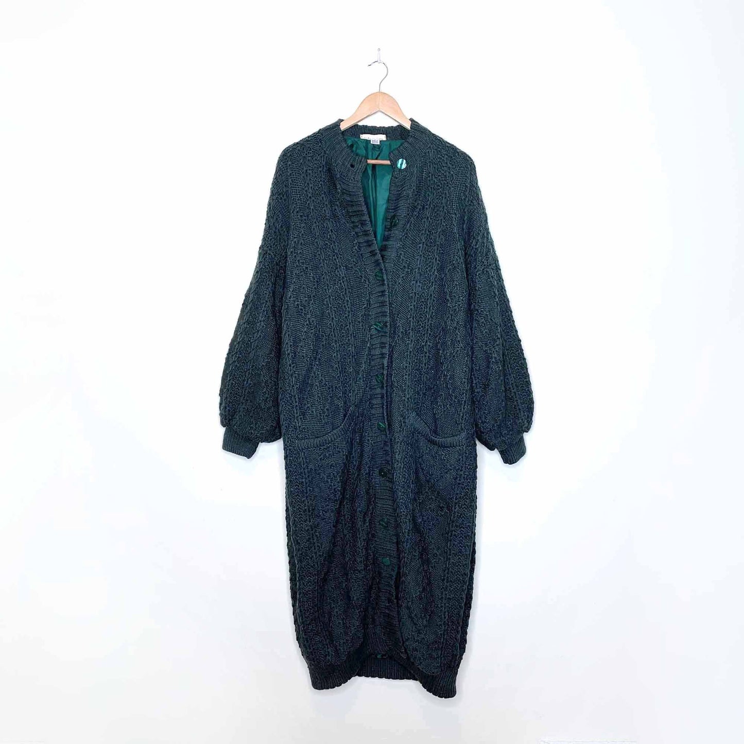 vintage erika knitwear ireland fisherman's handknit duster sweater jacket - size med/large