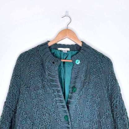 vintage erika knitwear ireland fisherman's handknit duster sweater jacket - size med/large