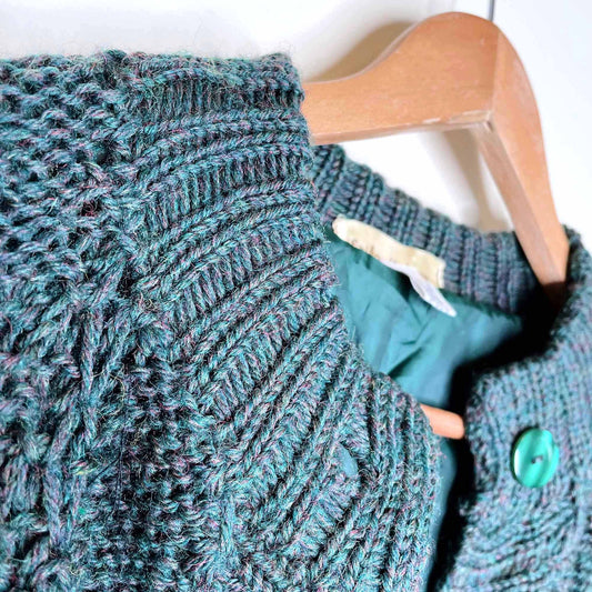 vintage erika knitwear ireland fisherman's handknit duster sweater jacket - size med/large