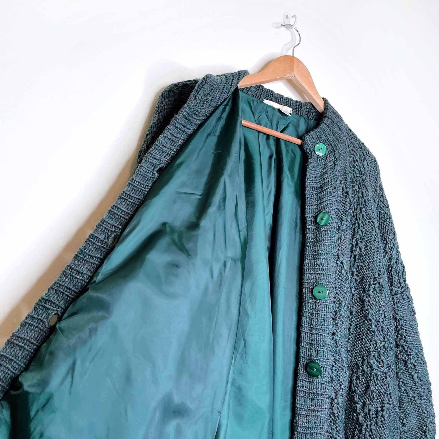 vintage erika knitwear ireland fisherman's handknit duster sweater jacket - size med/large