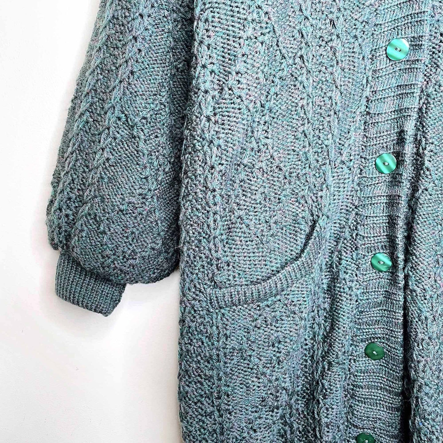 vintage erika knitwear ireland fisherman's handknit duster sweater jacket - size med/large
