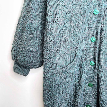 vintage erika knitwear ireland fisherman's handknit duster sweater jacket - size med/large