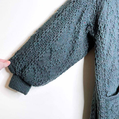 vintage erika knitwear ireland fisherman's handknit duster sweater jacket - size med/large