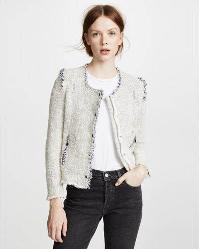 iro navy blue aggy agnette tweed collarless jacket - size 38