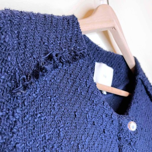 iro navy blue aggy agnette tweed collarless jacket - size 38