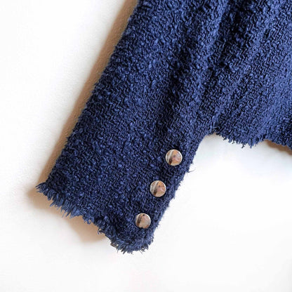 iro navy blue aggy agnette tweed collarless jacket - size 38