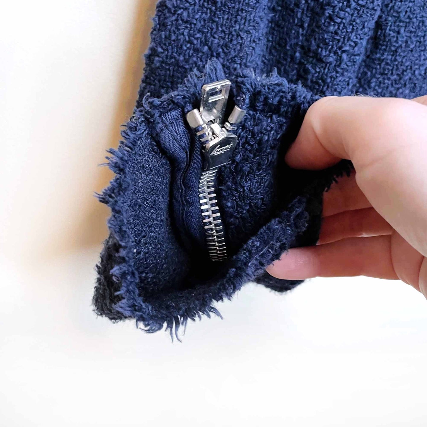 iro navy blue aggy agnette tweed collarless jacket - size 38