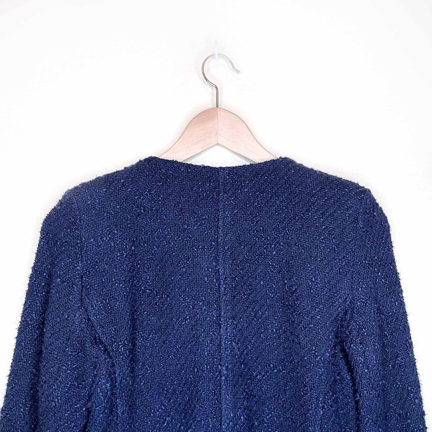 iro navy blue aggy agnette tweed collarless jacket - size 38