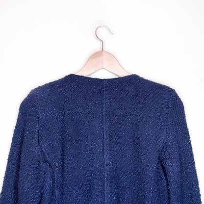 iro navy blue aggy agnette tweed collarless jacket - size 38