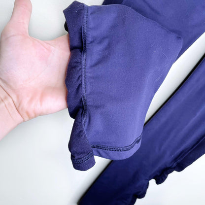 ivivva purple leggings with contrast side panel and ruched hem - size 10