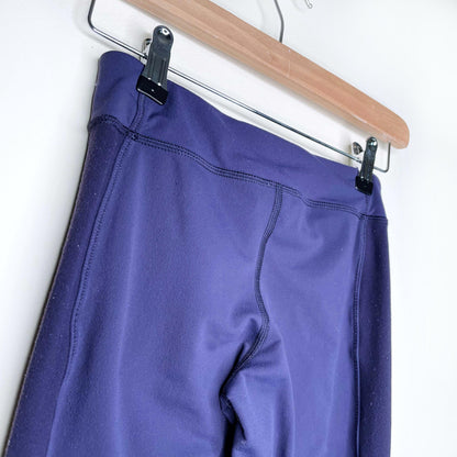 ivivva purple leggings with contrast side panel and ruched hem - size 10