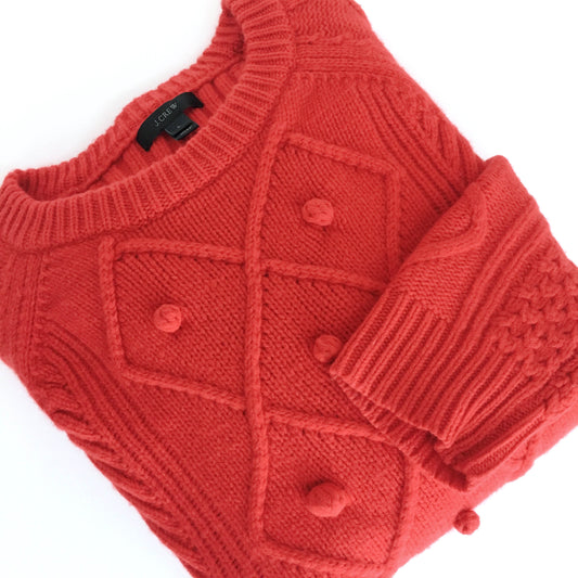 J Crew Cable Pom Pom Sweater - size Large