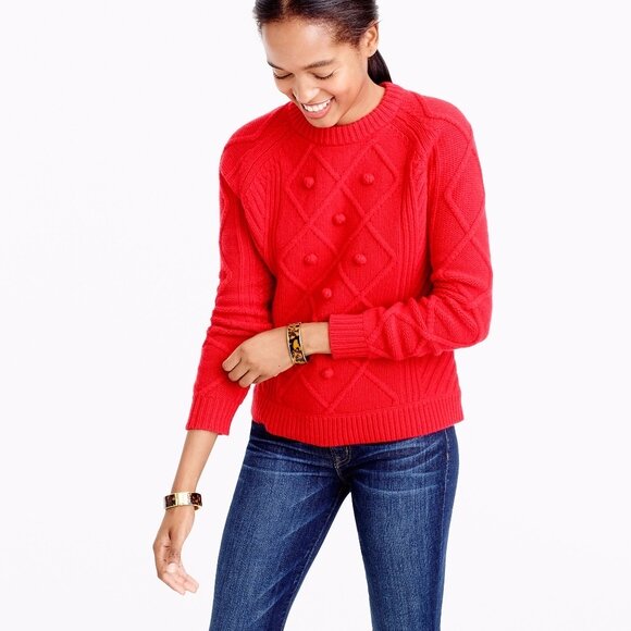 J Crew Cable Pom Pom Sweater - size Large