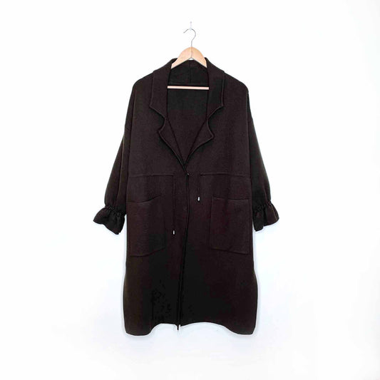 wool-cashmere knit sweater jacket with gathered cuff - size sm/med