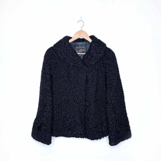 vintage 50's w. illbury black persian sheepskin jacket - size medium