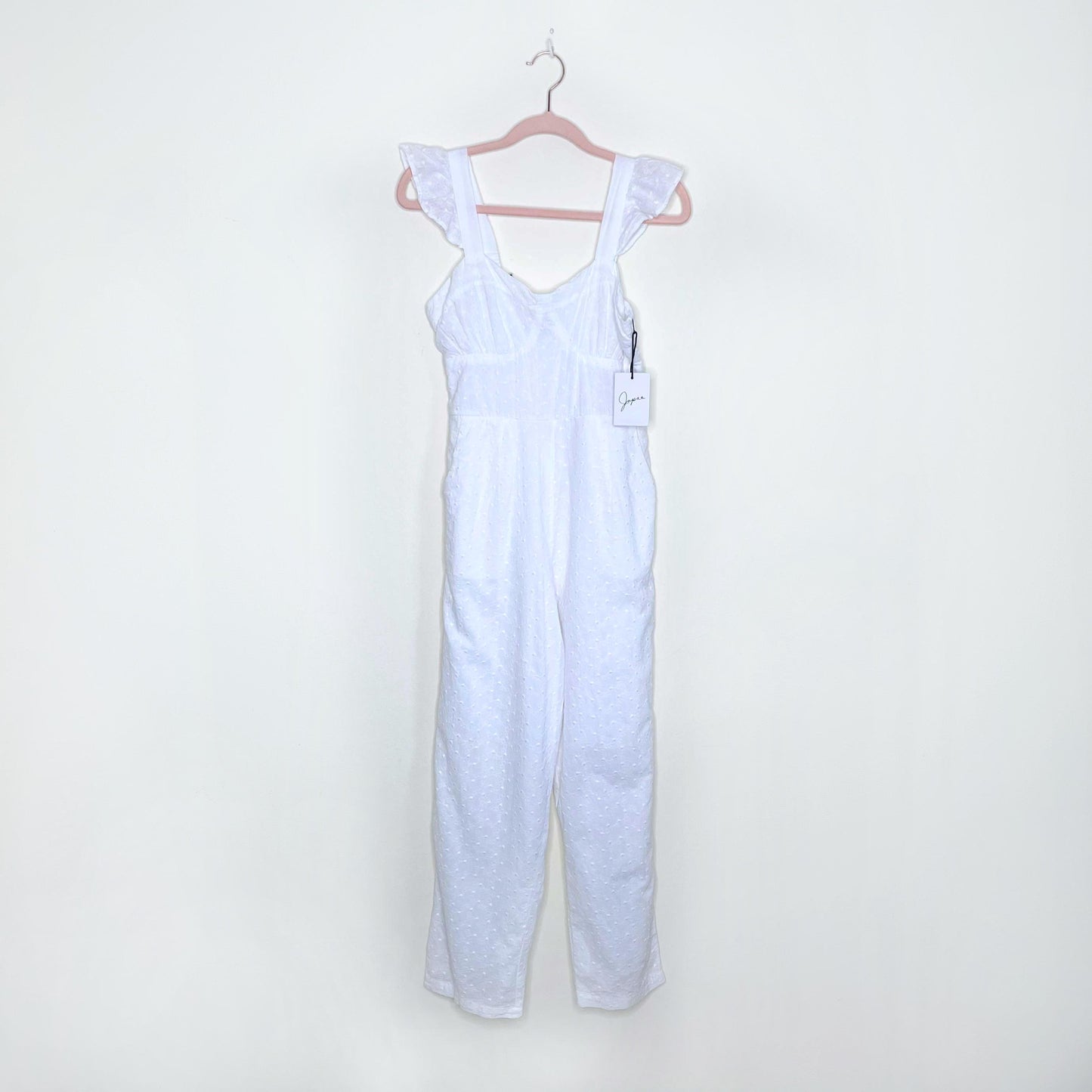 nwt japna white eyelet ruffle sleeve jumpsuit - size small