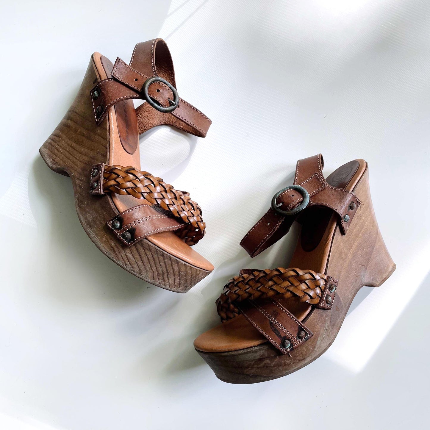 jeffrey campbell braided leather wedge clog - size 38